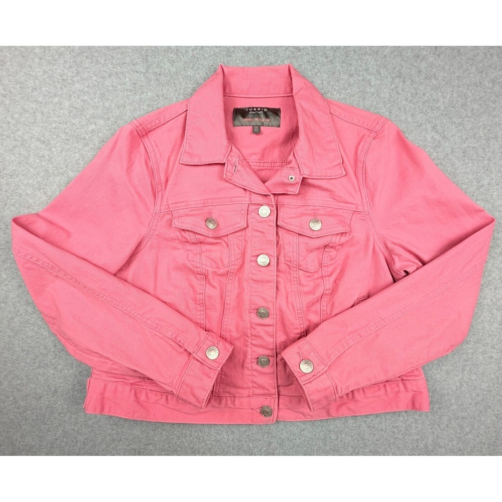 Torrid Pink Denim Trucker Jacket Women 00 Stretch Button Front